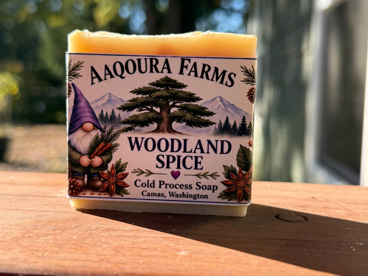 Aaqoura Farms Woodland Spice handmade cold-process soap, Camas, Washington